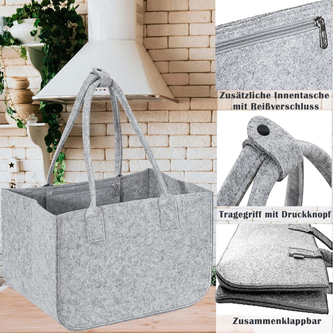 Duscdesp 2 Stück 30L Filztaschen Shopper Gross, Einkaufstasche Faltbar Filz Einkaufskorb mit Lange H