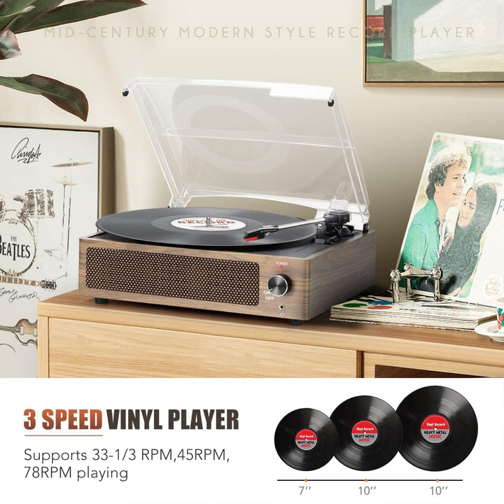 Trynnay Plattenspieler mit Lautsprecher Vinyl Schallplattenspieler Wireless LP Phonograph mit Eingeb