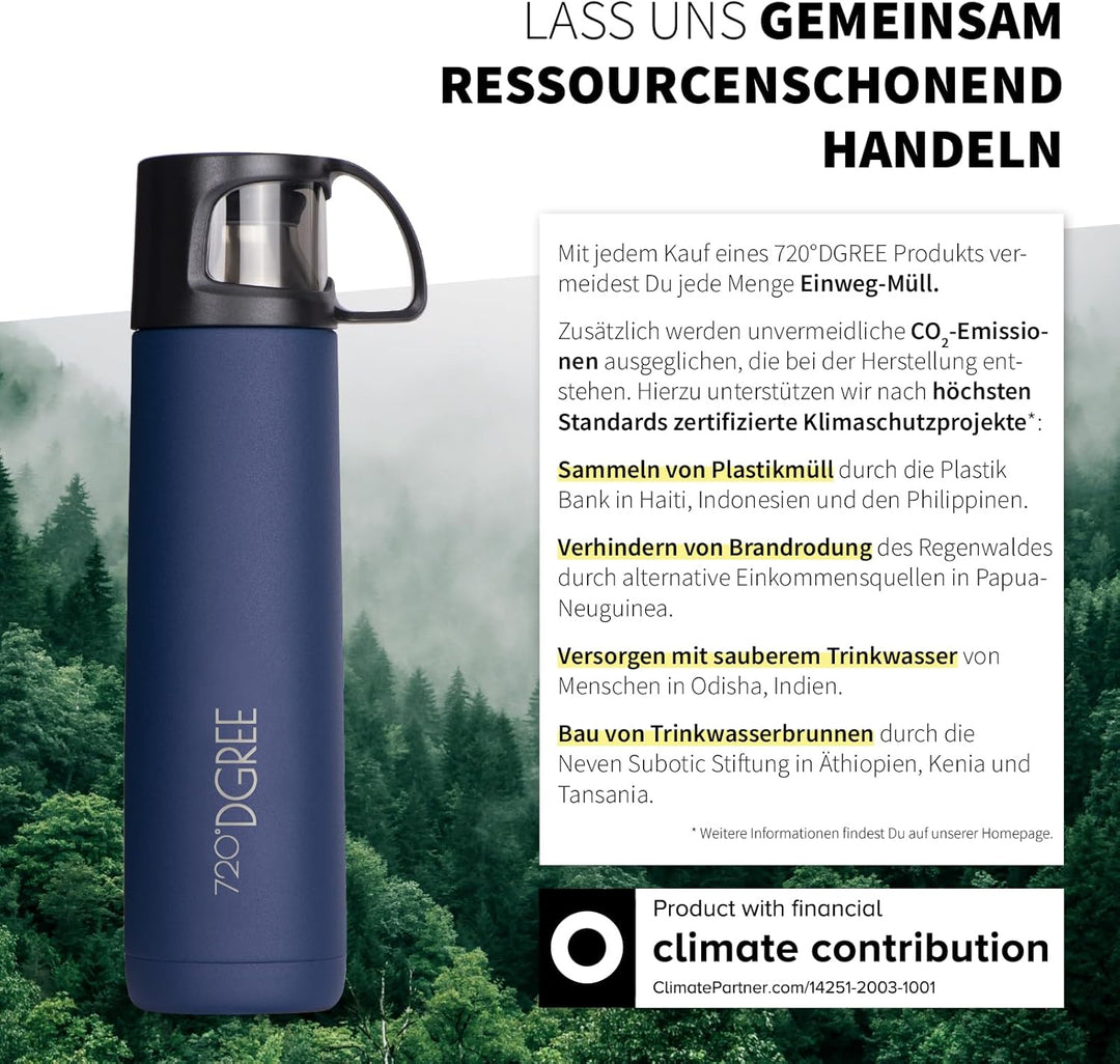 720°DGREE Thermoskanne mit Becher “Follow” - 450ml, 700ml, 1l - Auslaufsicher, BPA-Frei - Edelstahl