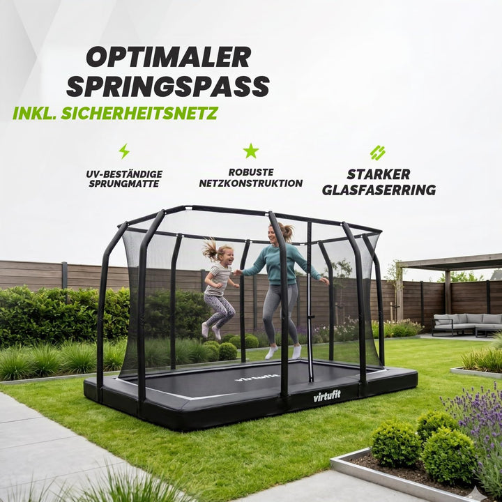 VirtuFit Premium Bodentrampolin mit Sicherheitsnetz - Schwarz - 213 x 305 cm