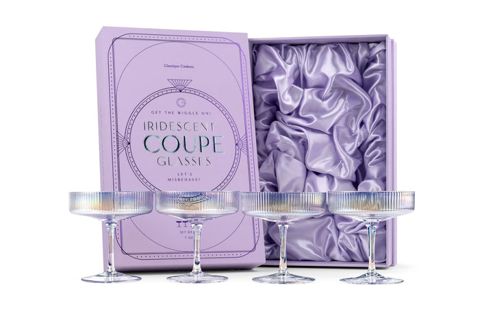 GLASSIQUE CADEAU Vintage Art Deco Schillernde Gerippte Coupe Gläser | 4er Set | 200 ml Regenbogen Co