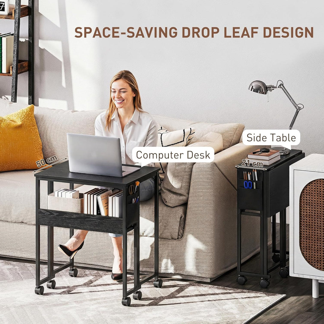 HOMCOM Klapptisch mit Ablagefach und Tasche, 63 cm Faltbarer Computertisch für kleine Räume, platzsp