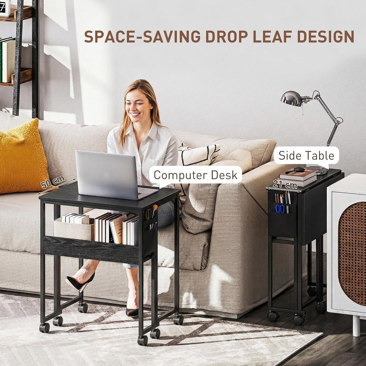 HOMCOM Klapptisch mit Ablagefach und Tasche, 63 cm Faltbarer Computertisch für kleine Räume, platzsp