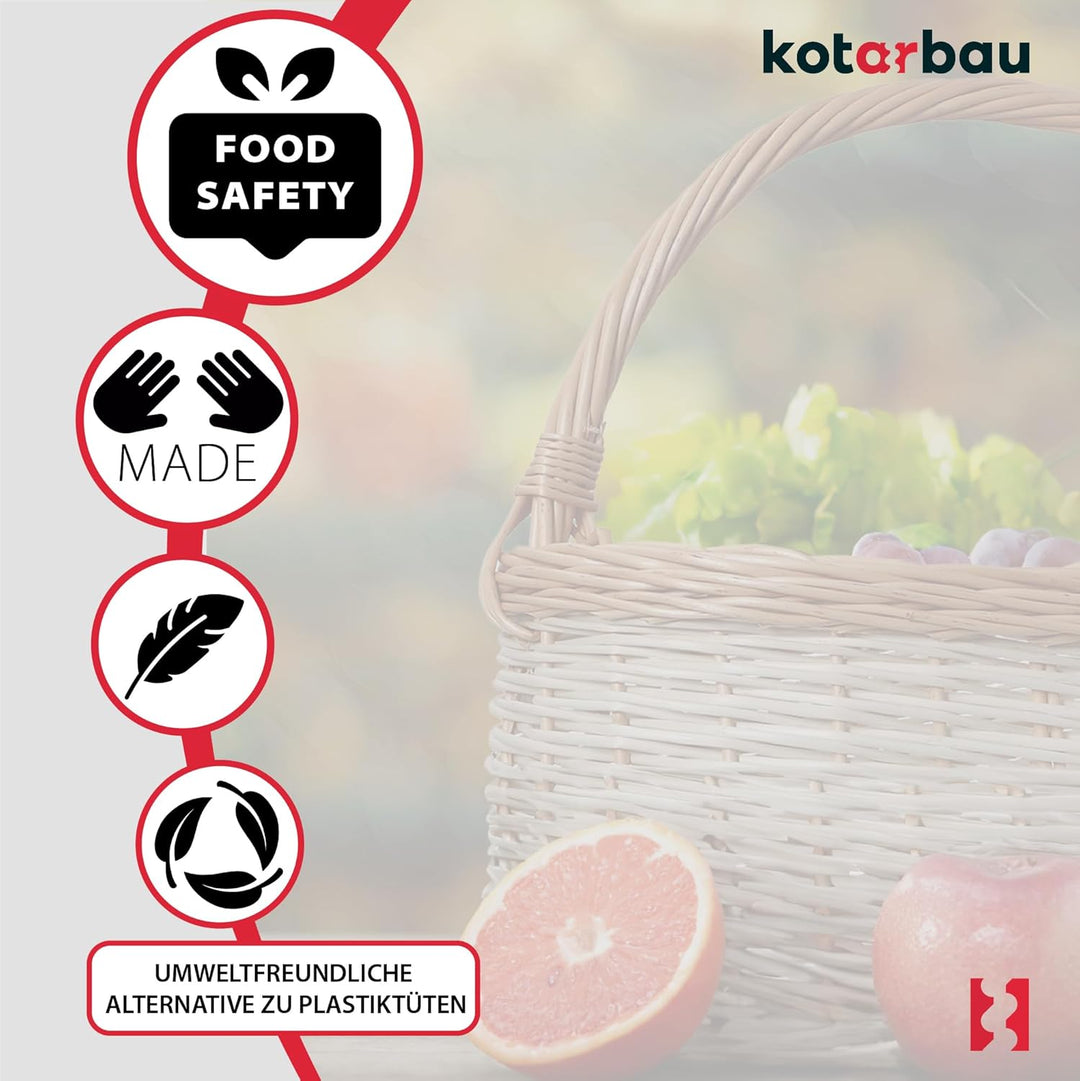 KOTARBAU® Weidenkorb Einkaufskorb geflochten 410 x 260 mm Korb aus Weide Weiss gross Einkaufskorb ge