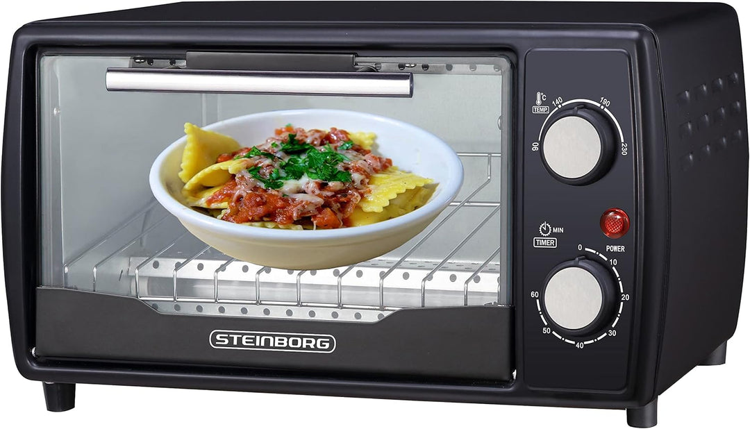 Mini Backofen | 1000 Watt | 10 Liter | inkl. Backblech und Grillrost | Pizzaofen | 90°-230°C | 60 mi