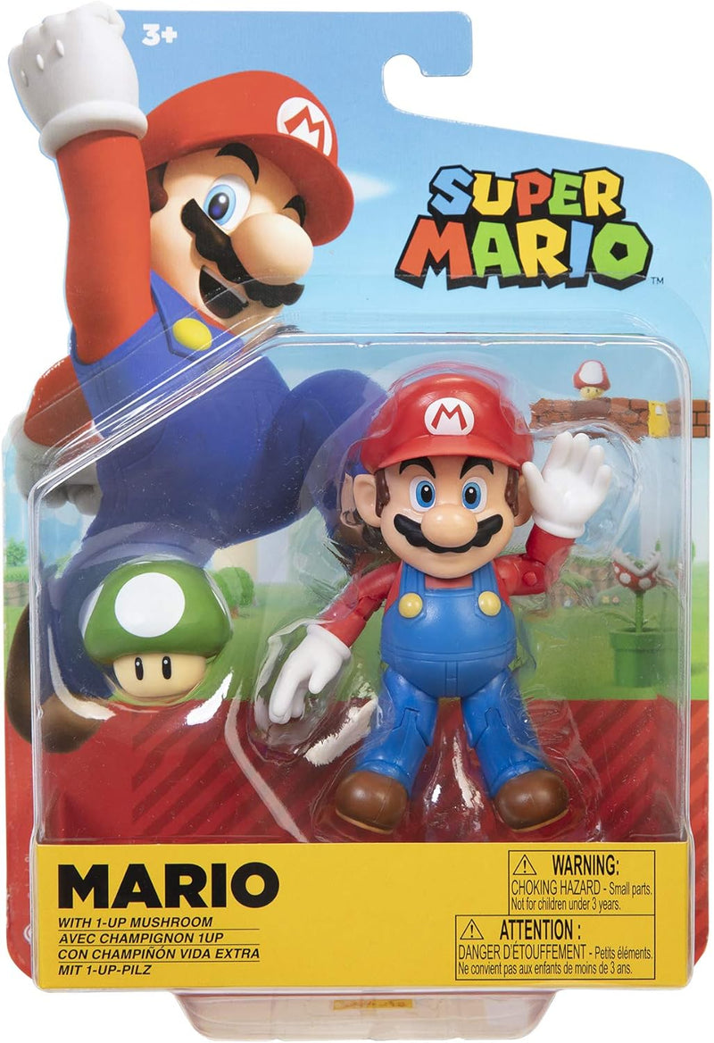 Nintendo JAKKS – 406754 Super Mario – Mario mit 1 up Mushroom – 10cm Spielfigur