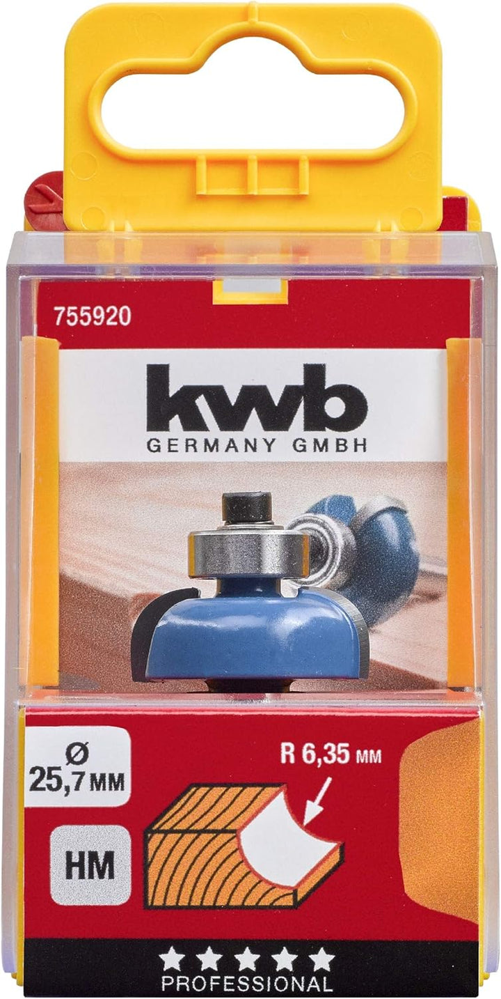 kwb Hohlkehlfräser Ø 25,7 mm, hartmetallbestückt mit Anlaufkugellager, präzisem Spannschaft und opti