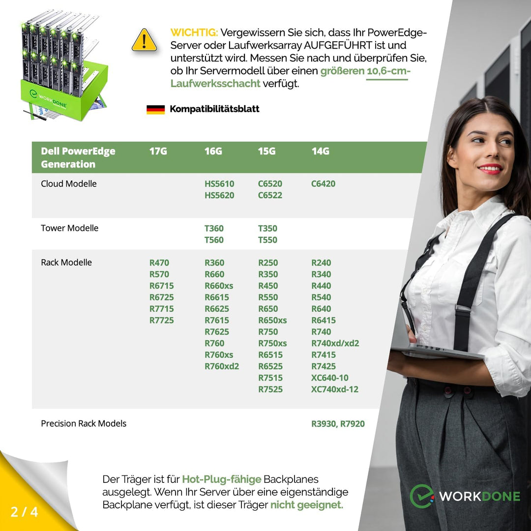 WORKDONE 12er-Pack - 3,5" Festplatten-Caddy - Kompatibel für Dell PowerEdge Server 14.-15. Gen. - mi
