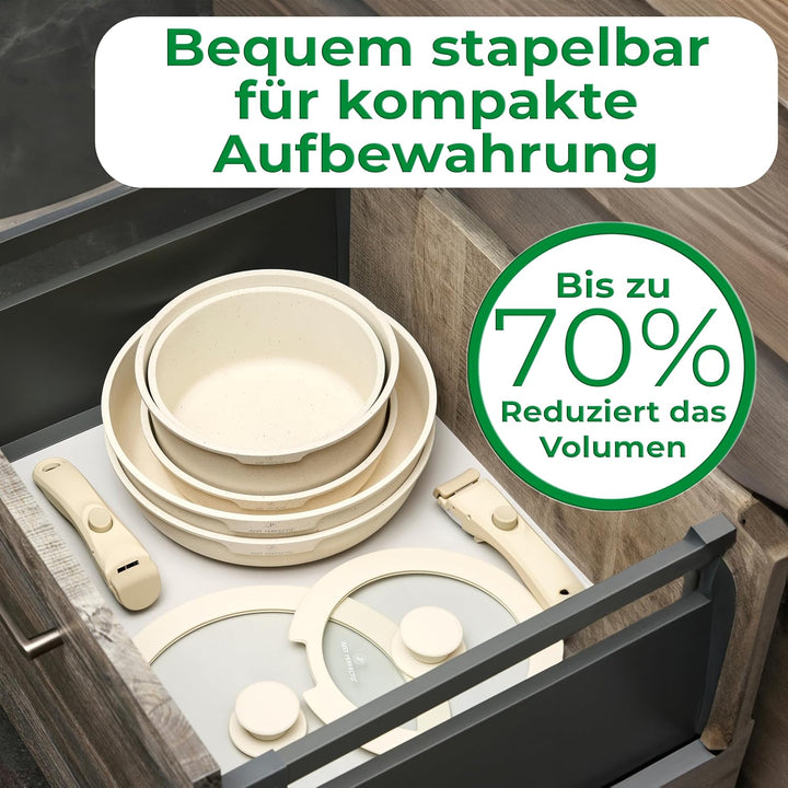 Just Perfecto Töpfe Pfannen 11-Teilig,Topfset Pfannenset mit abnehmbaren Griffen,Pfanne 20/26cm,Topf