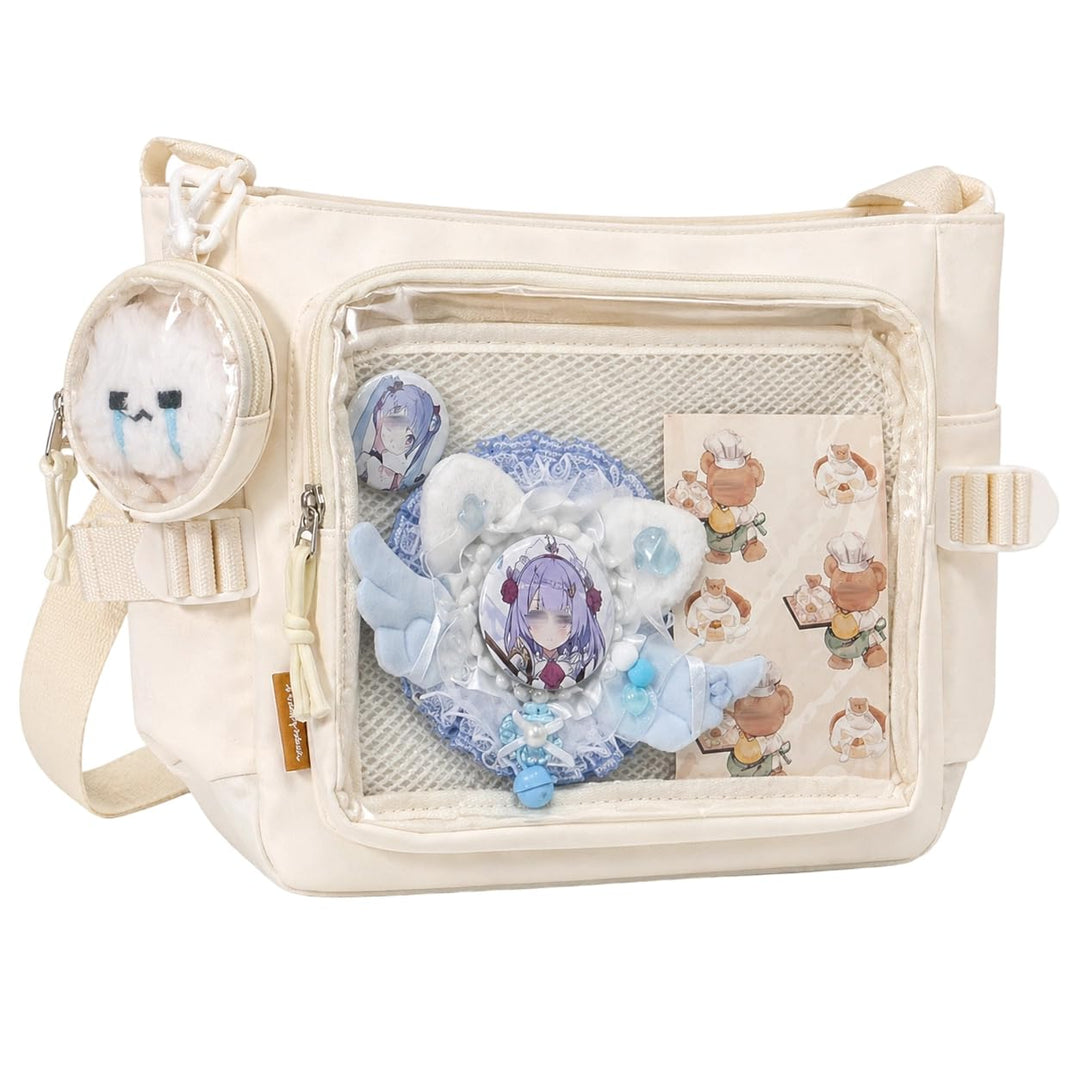 Ita Crossbody Tasche für Damen, Nylon Schultertasche mit transparentem Display-Fenster und herausneh
