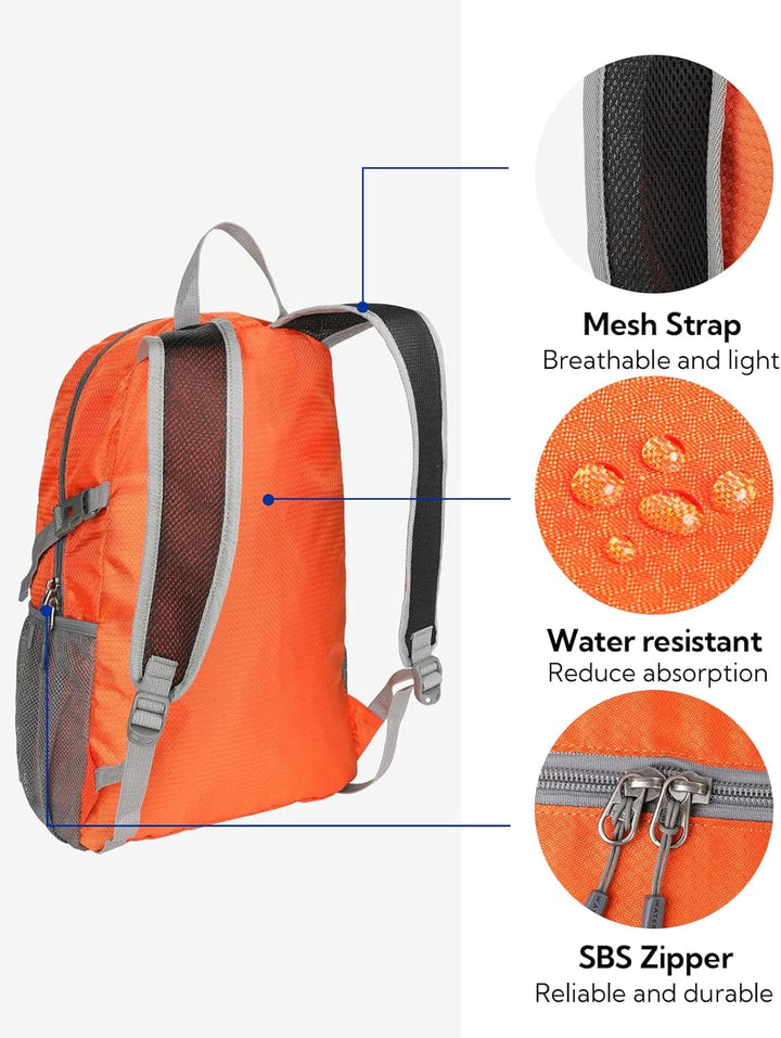 WATERFLY Ultraleicht Faltbar Klein Rucksack: 20L Leicht Packable Wanderrucksack Tagesrucksack Trekki