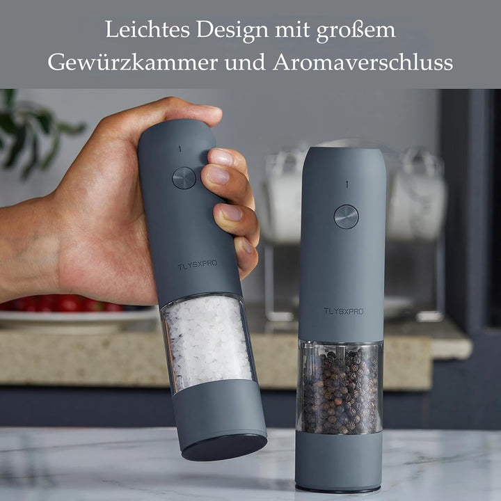TLYSXPRO Salz und Pfeffermühle Elektrisch 2er Set, USB Wiederaufladbar, Einstellbarer Grobheit Gewür