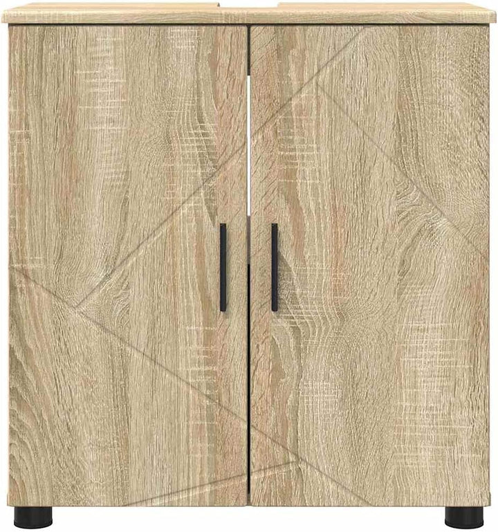 Homgoday Badezimmerschrank Sonoma-Eiche 61x35x64 cm, Holzwerkstoff &amp; Metall, für innen, 2 Türen Mode