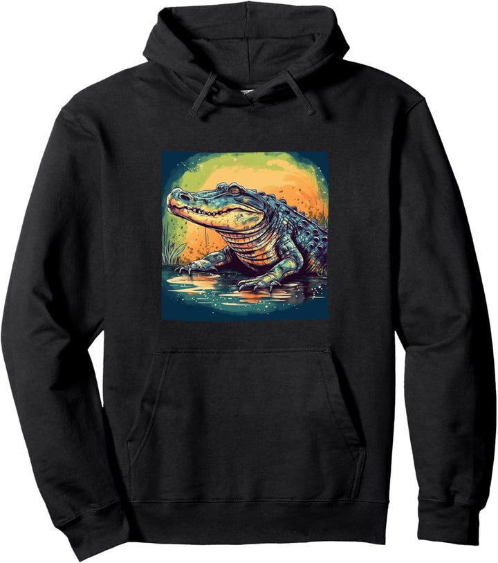 Bunte Krokodil-Grafik Pullover Hoodie