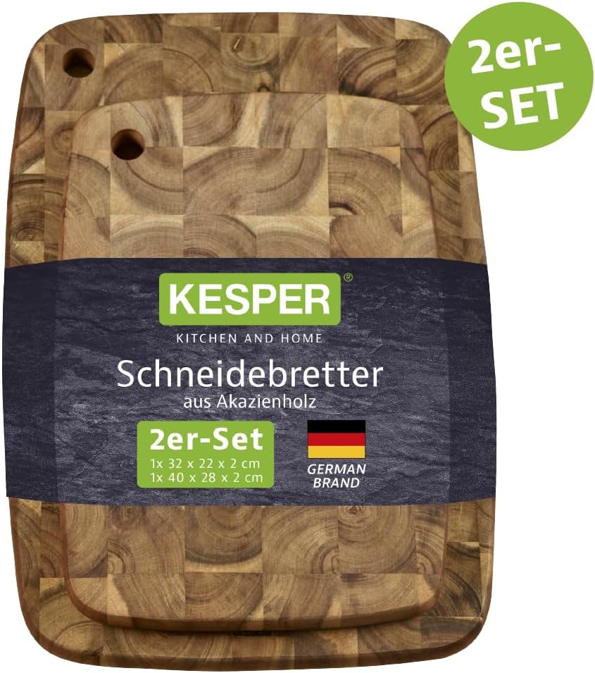 KESPER | Schneidebretter 2er Set, Material: Akazienholz, Masse: 40 x 28 x 2 cm, 32 x 22 x 2 cm, Farb