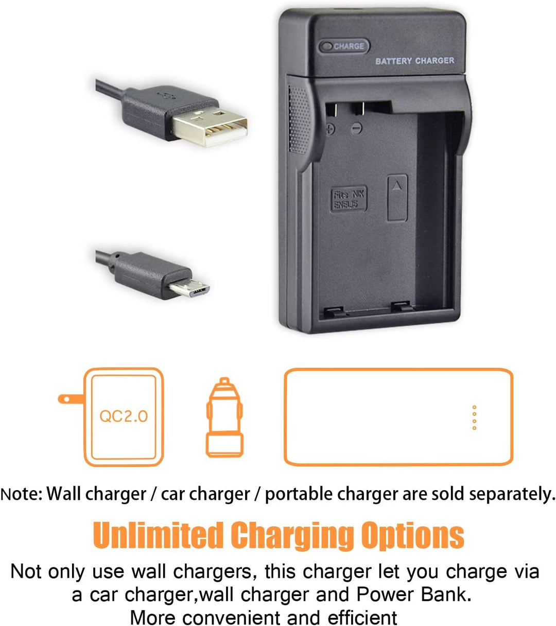 DSTE EN-EL15 Li-Ionen Batterie (2-Pack) und Micro USB Ladegerät Anzug Kompatibel für Nikon D500 D600