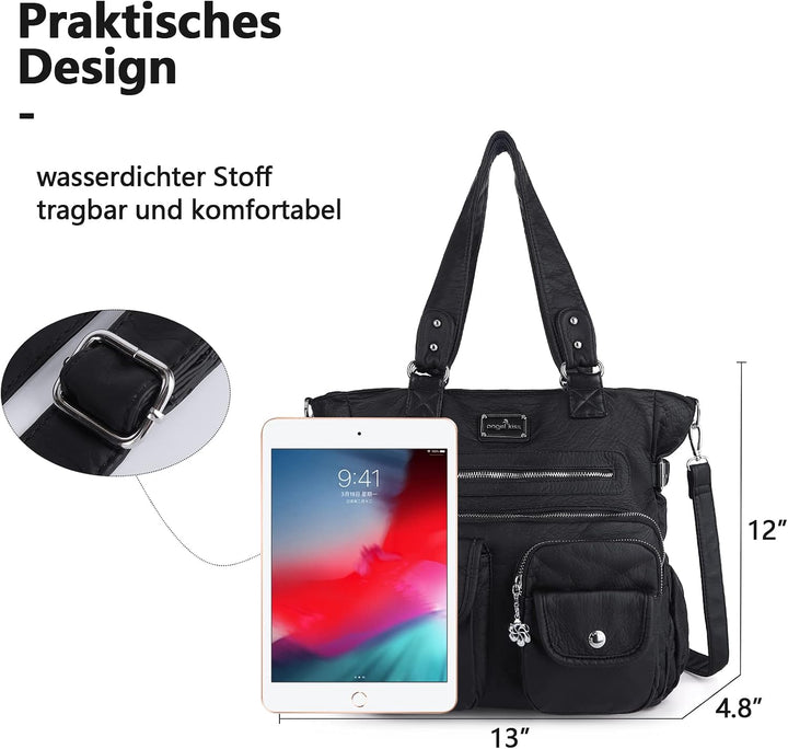 Angel Kiss Handtasche Damen Schultertasche Multifunktionale Umhängetaschen Gewaschenes Veganes Leder