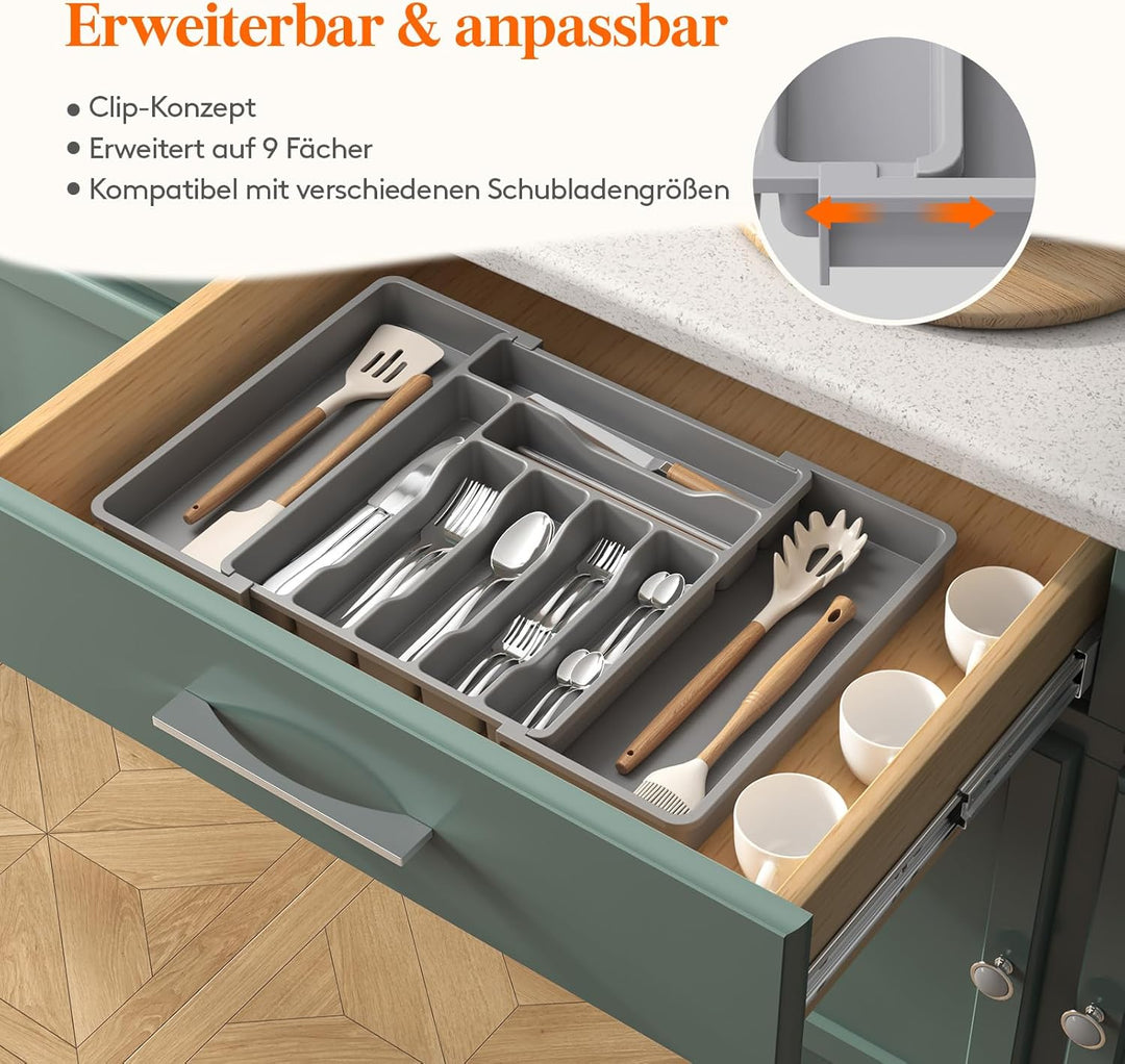 Lifewit Besteckkasten für Schubladen, erweiterbarer Besteckeinsatz für Küchenschubladen, verstellbar