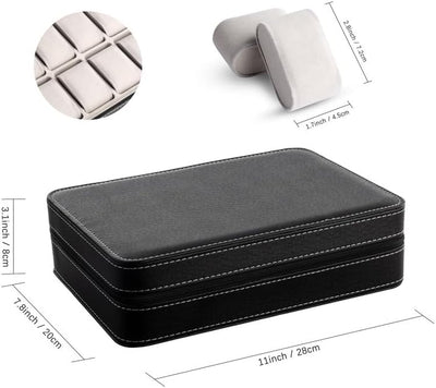 OSVINO Uhrenbox 10 Uhren Herren Schwarz Uhrenkasten Uhrenkissen aus Samt, Reise Schmuckkästchen Uhre