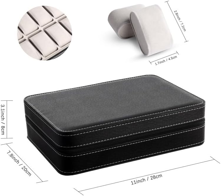 OSVINO Uhrenbox 10 Uhren Herren Schwarz Uhrenkasten Uhrenkissen aus Samt, Reise Schmuckkästchen Uhre