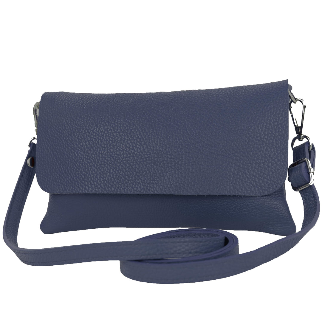 modamoda de - T226 - ital. Leder Clutch Umhängetasche Klein Small Saphirblau, Saphirblau