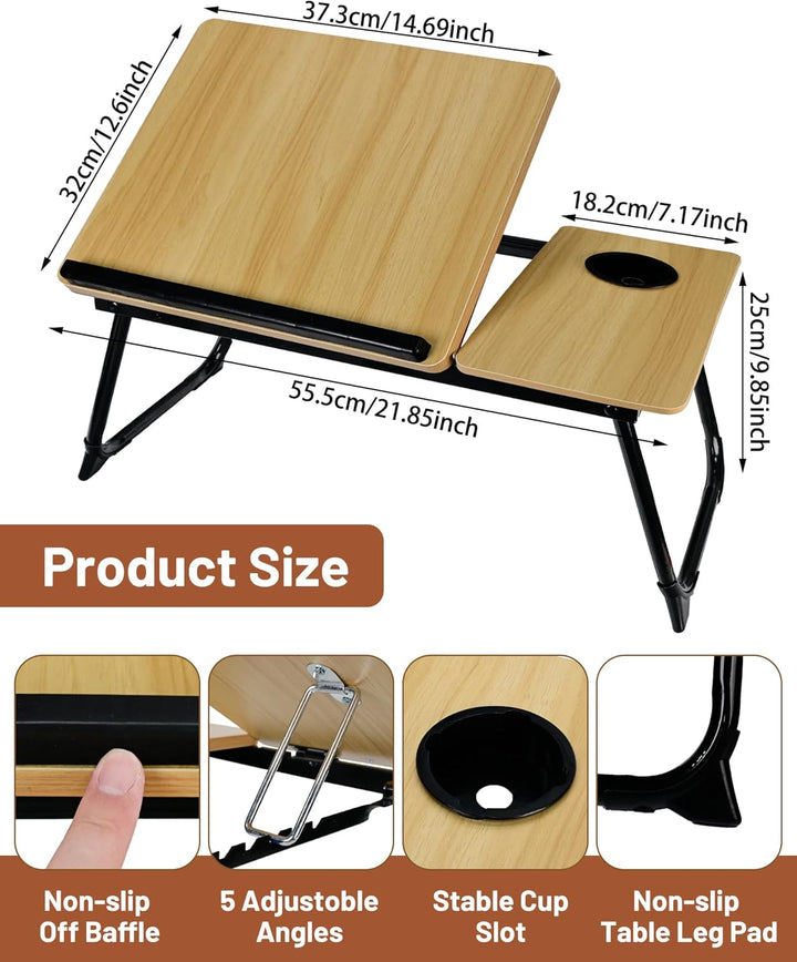Klapptisch und Bett-Tisch 55,5x32x25cm - Frühstückstablett mit Leseablage und Getränkehalter, 5 vers