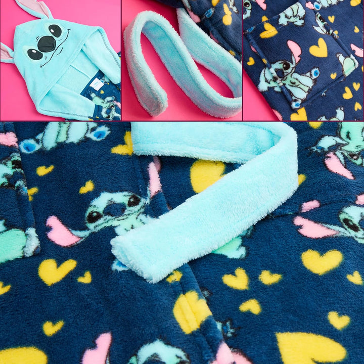 Get Trend Bademantel Mädchen, Flauschig mit Prints von Stitch und Angel, Barbie, Disney Prinzessinne