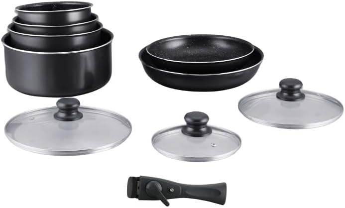 HAGEN, Stone coated cookware, Removable handle, 10 pieces, Black, Non-stick coating, All burners, in