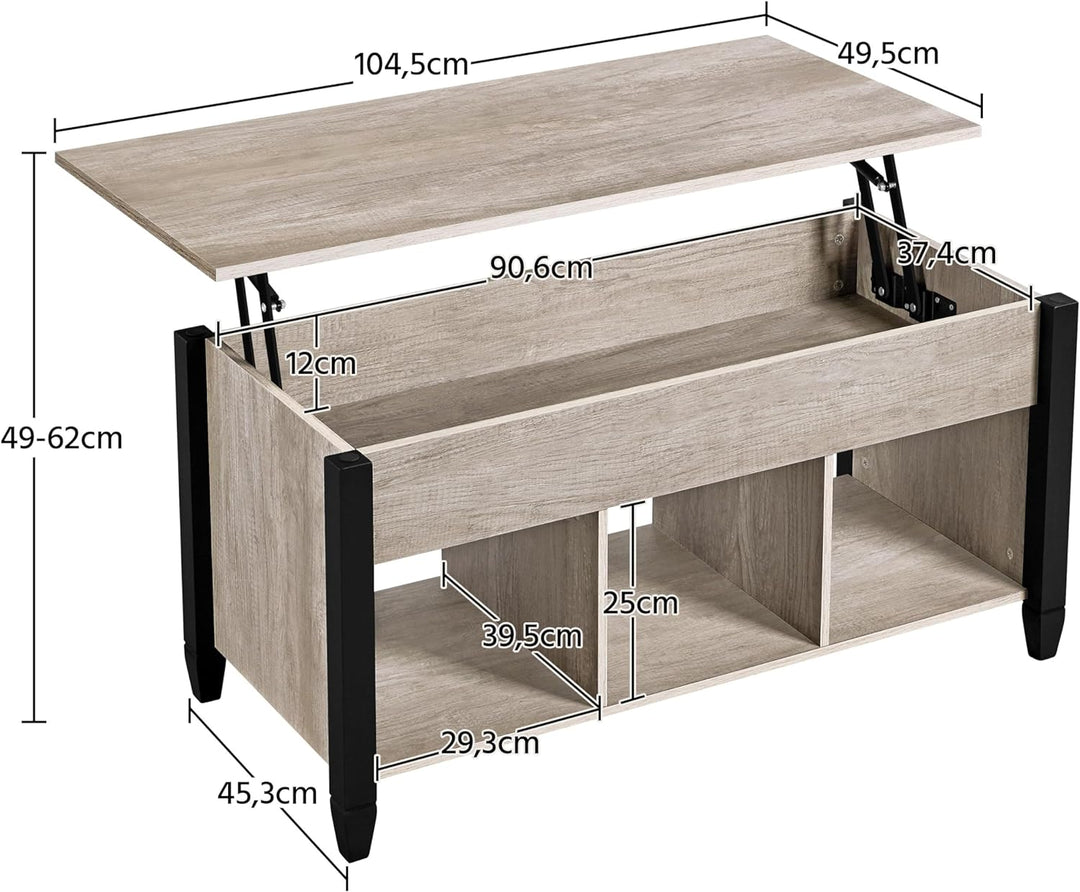 Yaheetech Couchtisch Höhenverstellbar Kaffeetisch mit Hebeplatte und verstecktem Stauraum Holz Beist