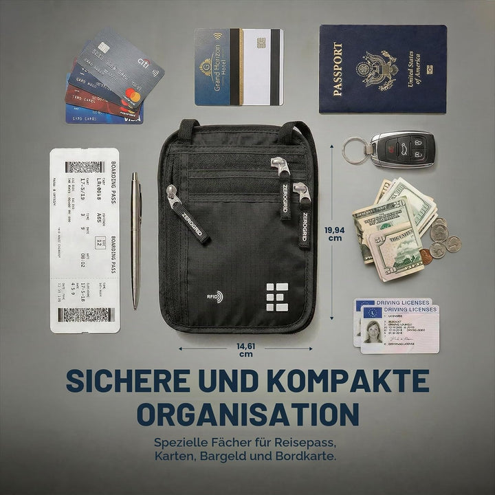 Brusttasche Brustbeutel mit RFID Blocker Reisegeldbeutel Reisedokumententasche EINWEG Einheitsgrösse