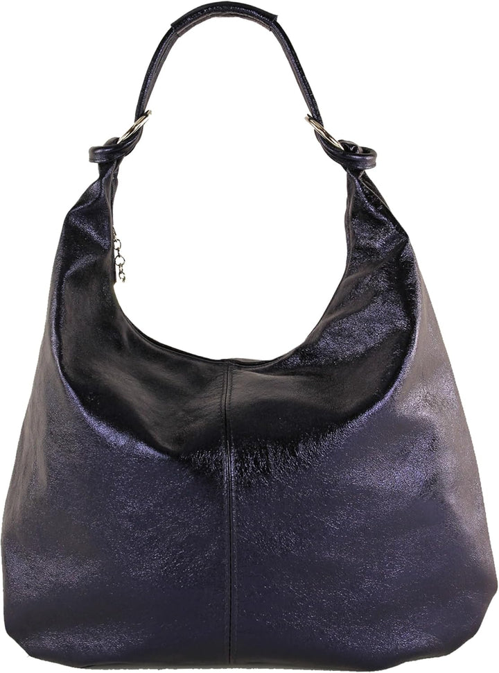modamoda de 337 Damen Leder Schultertasche Shopper Large handmade in Italy Blauviolett-metallic, Bla