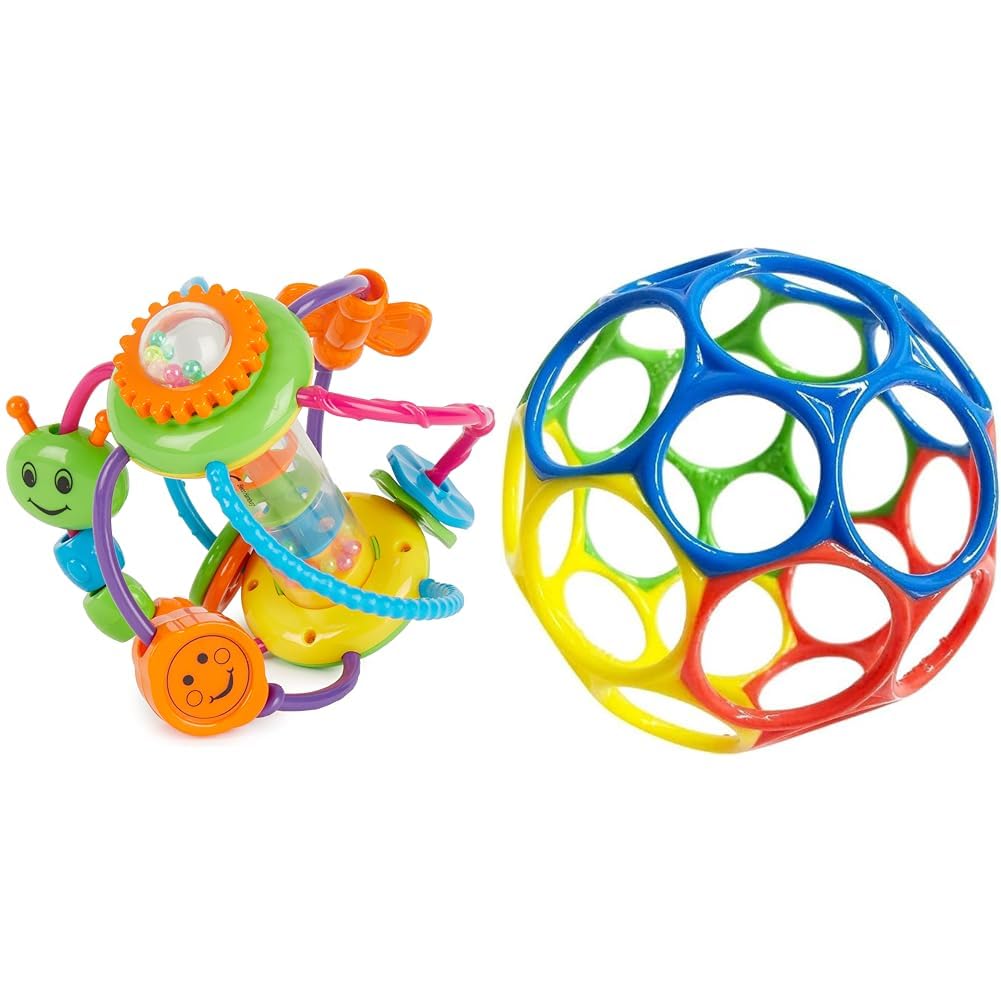 Bieco Motorikball für Babys ab 6 Monate | Greifball und Beissring mit Rassel & Bright Starts, Oball