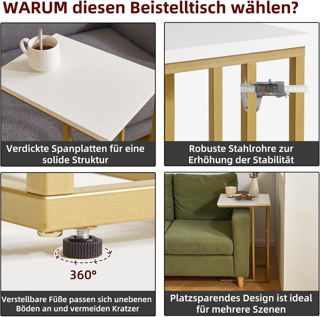 Aibiju 2er-Set Kleiner Beistelltisch für Laptop, Beistelltisch für Sofa, Couchtisch mit Metallrahmen