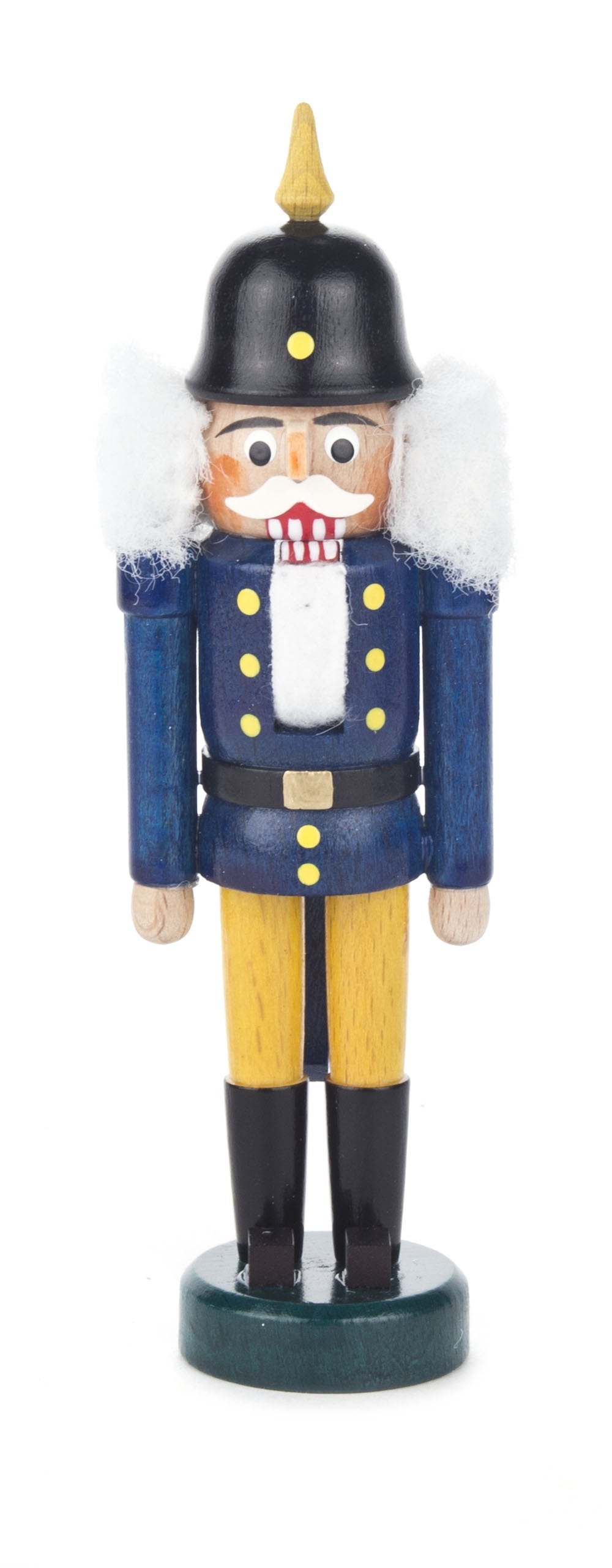 Nussknacker Figur König blau-gelb, mit Pickelhaube, von DREGENO SEIFFEN 14 cm – Original erzgebirgis
