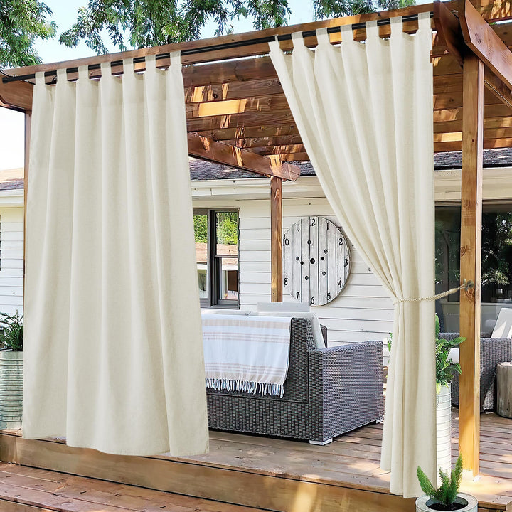 PONY DANCE Outdoor Vorhang Wasserdicht Outdoor Gardinen Leinen Halbtransparent 2er Set Pavillon Vorh