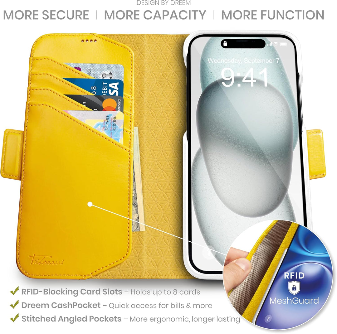 Dreem Fibonacci kompatibel mit iPhone 15 Brieftaschen-Etui / 2-in-1 stossfestes Etui und abnehmbares
