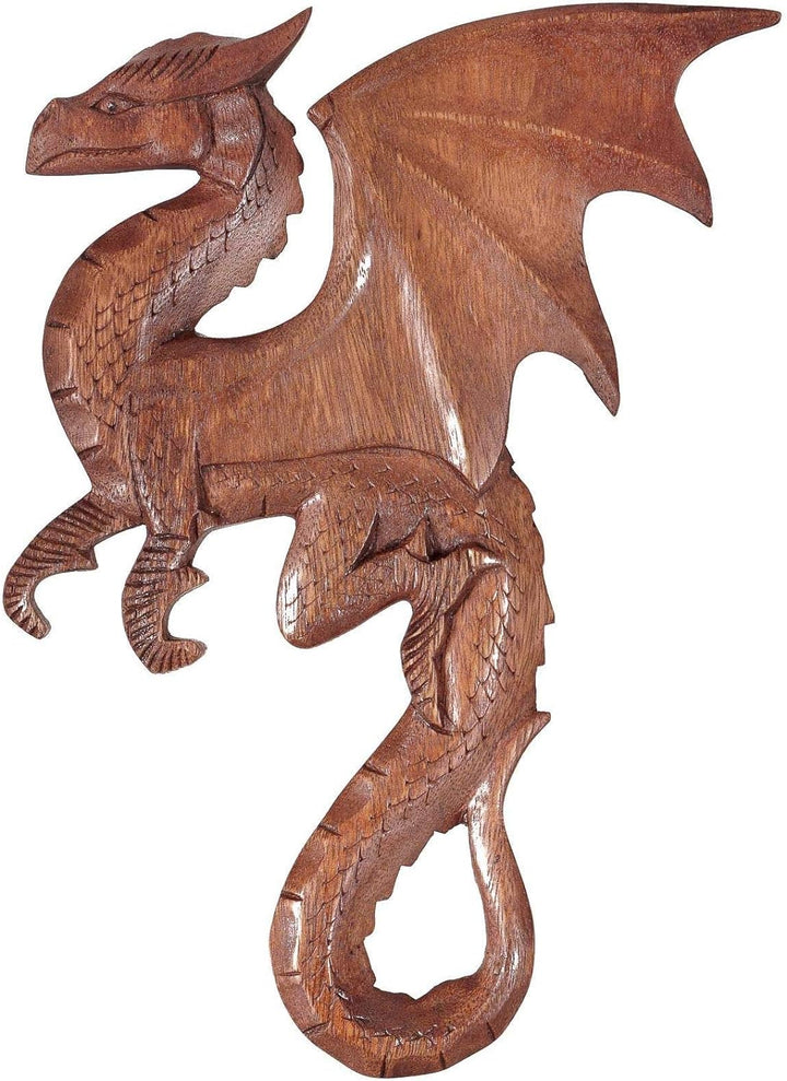 Windalf Wandbild Lizz 28 cm Drachen Wandrelief Links schauend Handarbeit aus Holz