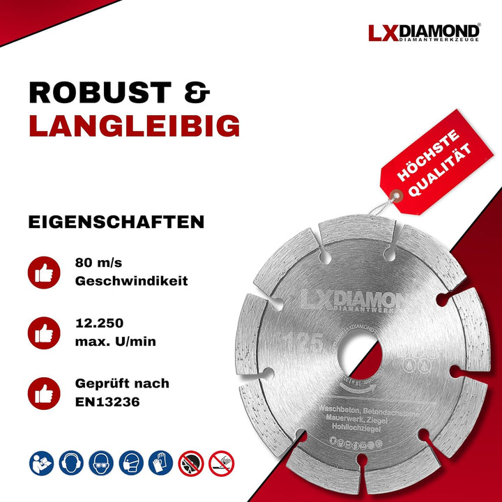 LXDIAMOND 2x Diamant-Trennscheibe 125mm x 22,23mm für Mauernutfräse 125 mm - Diamantscheibe zum Tren