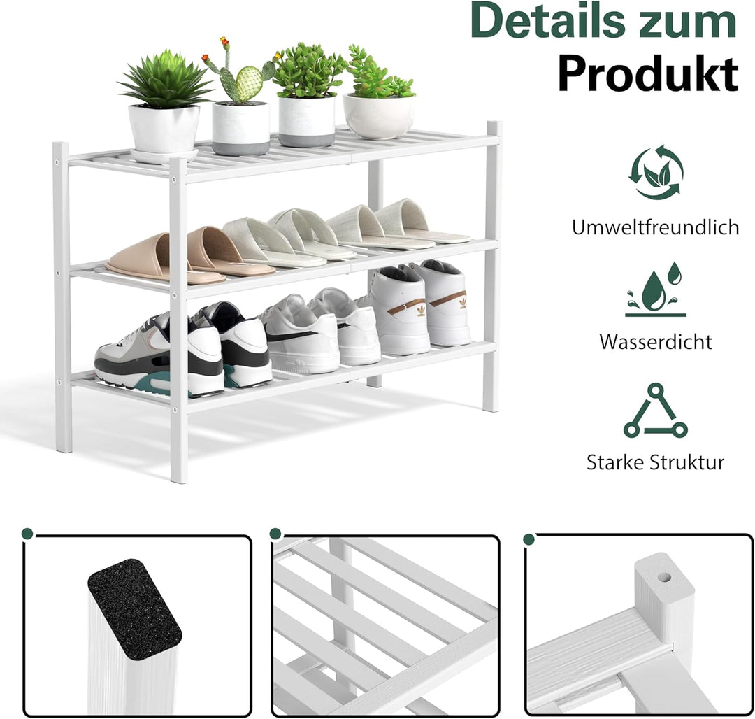Schuhregal aus Bambus, Schuhablage mit 3 Ebenen, 68 x 28 x 46 cm, Erweiterbar Stapelbar, Schuhschran