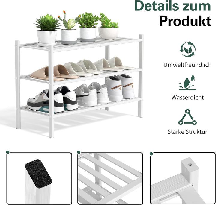 Schuhregal aus Bambus, Schuhablage mit 3 Ebenen, 68 x 28 x 46 cm, Erweiterbar Stapelbar, Schuhschran