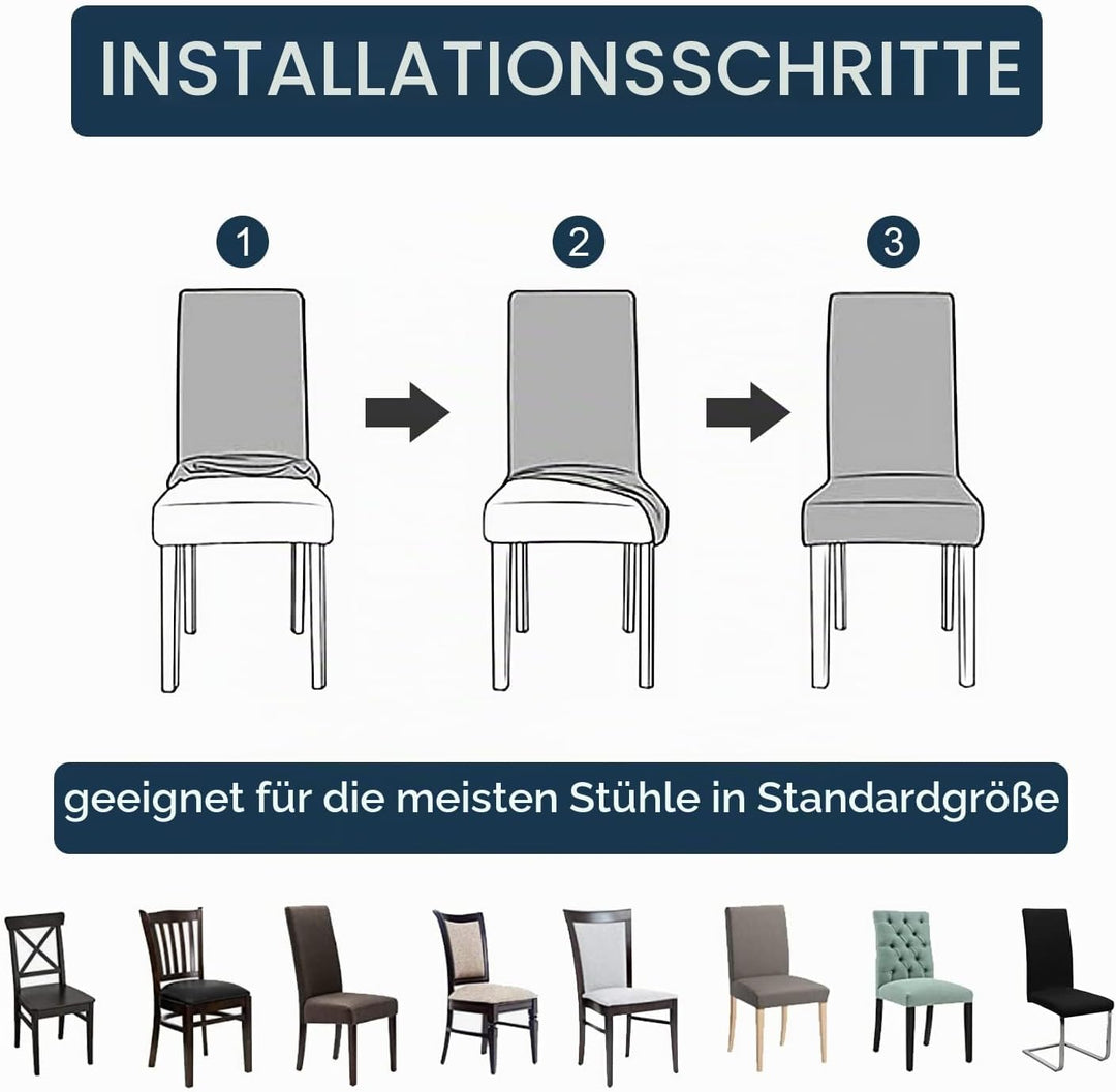 mafudoxi Stuhlhussen 6er Set, Stretch Abnehmbare Waschbar Stuhlbezug, Stretch Stuhlhusse mit Gummiba