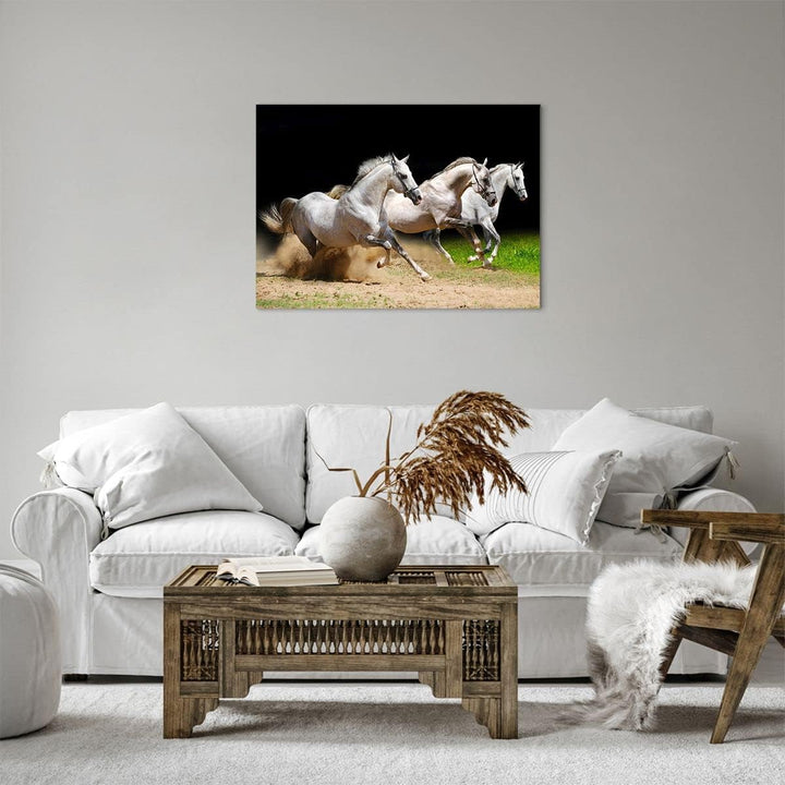 Bilder auf Leinwand Pferde Sand Gras Leinwandbild mit Rahmen 70x50cm Wandbilder Dekoration Wohnzimme