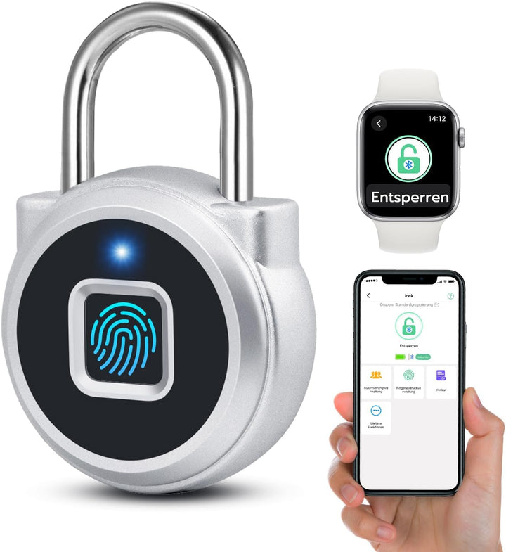 Eseesmart Vorhängeschloss Fingerabdruck, Smart Schloss Fingerabdruck Telefon-App Entsperren, IP65 Wa