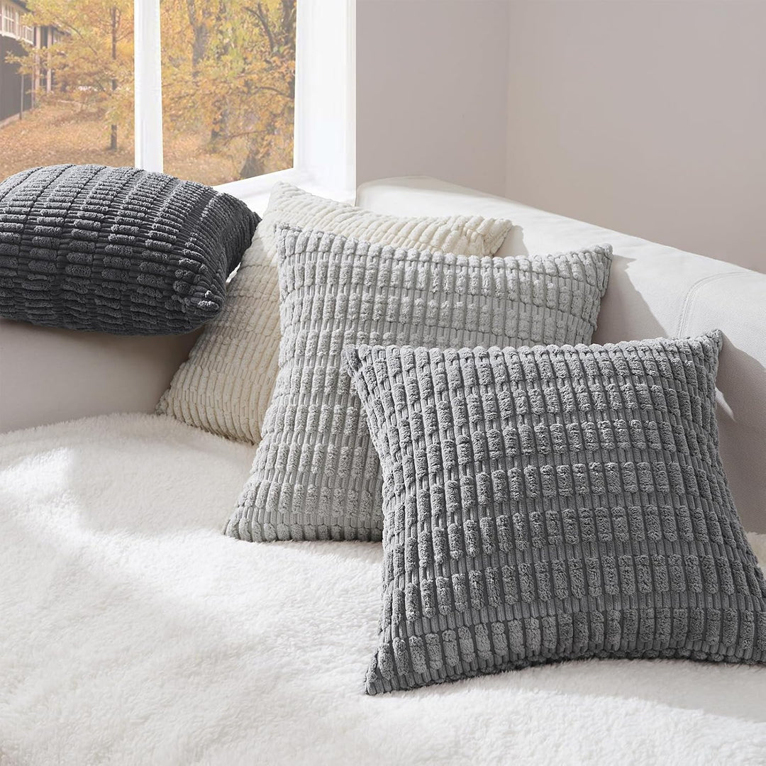 Topfinel 4er Set Kissenbezug 30x30 cm Grau - Kordsamt Dekokissen für Sofa Schlafzimmer & Wohnzimmer