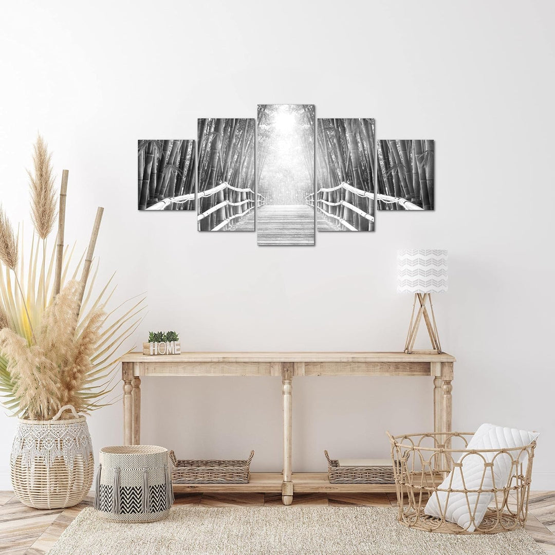 Runa Art Wandbilder Brücke Bambus 5 Teilig Bild auf Vlies Leinwand Deko Wohnzimmer Schlafzimmer Natu