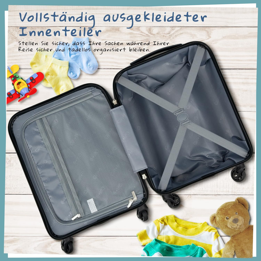 COOLIFE 5tlg Kinderkoffer mit Rucksack, Kindertrolley aus Kunststoff, Kindergepäck, Kinder Kofferset