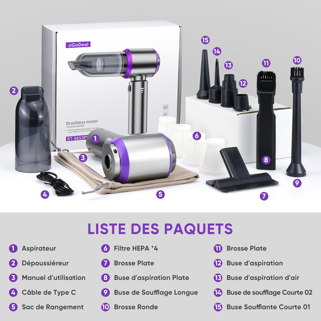 oGoDeal Handstaubsauger Akku 4-in-1, 26000PA Handstaubsauger Kabellos Auto Staubsauger Stark 3-Gang