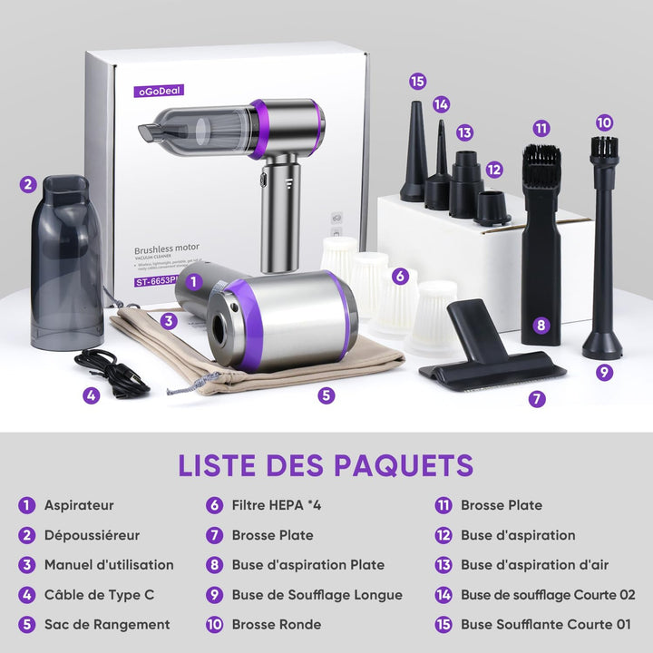 oGoDeal Handstaubsauger Akku 4-in-1, 26000PA Handstaubsauger Kabellos Auto Staubsauger Stark 3-Gang