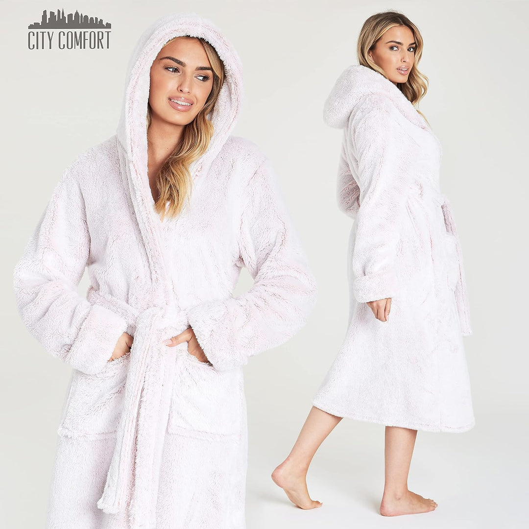 CityComfort Bademantel Damen Flauschig, Fleece Morgenmantel Damen Dressing Gown Women M Rosa Stock,