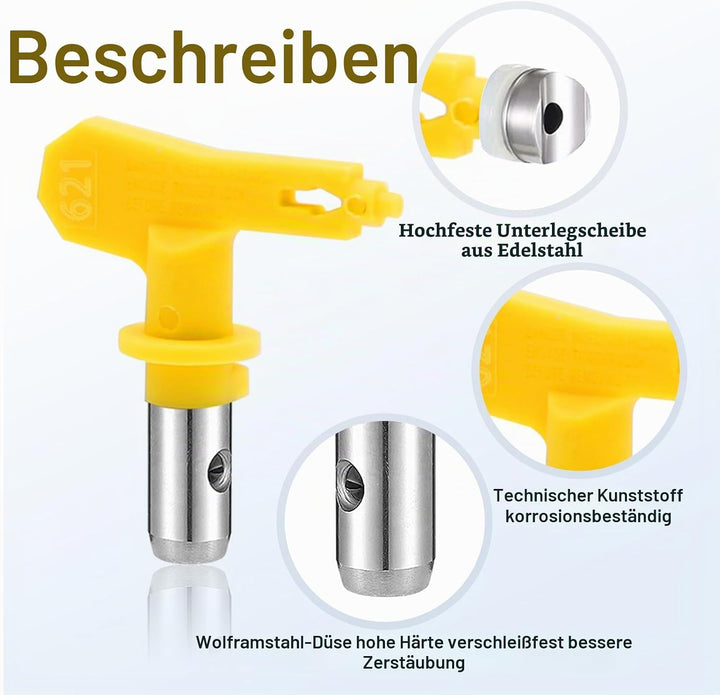6 Stück Airless Düse mit Spitzendichtung, für Airless Farbsprühsysteme (Typ 617,621,623,625,627,629)
